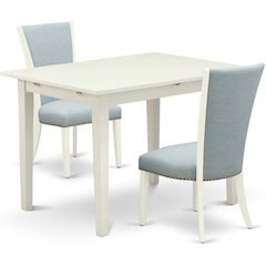 East-West Furniture NFVE3-WHI-15 - A dining room table set of 2 great kitchen dining chairs with Linen Fabric Baby Blue color and a stunning 12" butterfly leaf rectangle kitchen table with Linen White