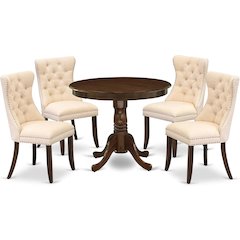 East West Furniture ANDA5-AWA-32 5 Piece Dining Room Set Includes a Round Kitchen Table with Pedestal and 4 Padded Chairs, Antique Walnut