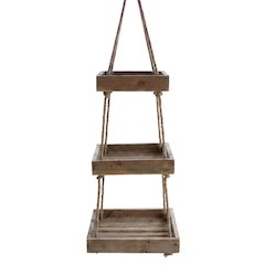 Hanging Three Tiered Sq Recycled Wood Display W Jute Rope