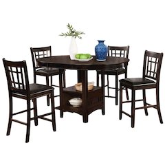 5-Piece Counter Height Dining Set, Espresso Wood, Oval Table with Storage