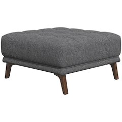 Gray Upholstered Square Ottoman with Foam and Solid Wood, Ideal Foot Rest