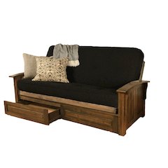 Washington Frame-Rustic Walnut Finish-Canton Black Mattress-Storage Drawers