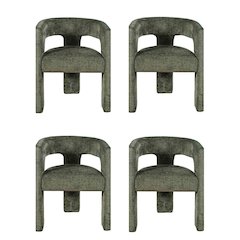 Jacquard Modern Accent Armchair, Sculptural Frame, Forest, Set of 4