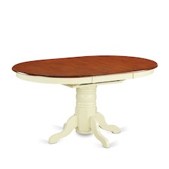 Oval Dining Table, 18in Leaf, Buttermilk & Cherry Finish, Pedestal Base