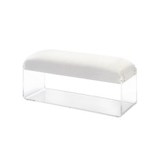 White Acrylic Lucite Wide Upholstered Bench Seat Decor