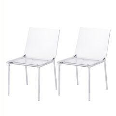 Clear Chrome Lucite Acrylic Ghost Dining Chair Set of 2