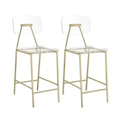 Gold Lucite Acrylic Tall Counter Stool Glam Set of 2