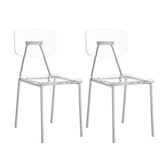 Clear Chrome Lucite Acrylic Tall Dining Chair Set of 2