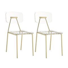 Gold Lucite Acrylic Clear Ghost Dining Chair Set of 2