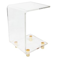 Gold Lucite Acrylic C-Shape Side Accent Table Glam