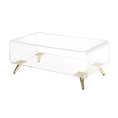 Gold Lucite Acrylic Two-Tier Coffee Table Metal Frame