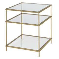 Gold Lucite Acrylic Glass Top Side Accent End Table Glam