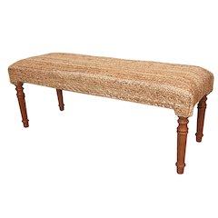 Brown Braided Jute Natural Bench Wooden Frame Legs