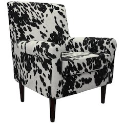 Ellis Rolled Arm Lounge Chair - Cowhide Black