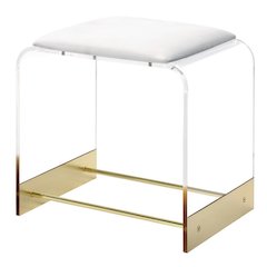 Gold Lucite Acrylic Vanity Stool Compact Glam Seat