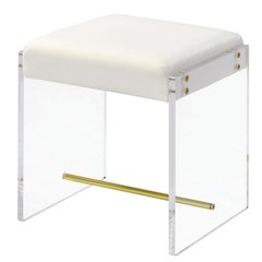 White Lucite Acrylic Compact Glam Vanity Stool Seat
