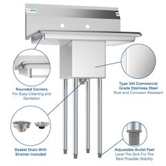 30 in. One Compartment Sink with 2 Drainboards, Bowl Size 10" x 14" x 10"
