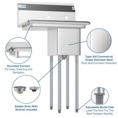 25 in. One Compartment Sink with Drainboard, Bowl Size 10" x 14" x 10"