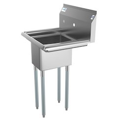 23 in. One Compartment Sink with Drainboard, Bowl Size 10"x 14"x 10"