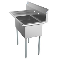 43 in. Two Compartment Sink with Drainboard, Bowl Size 14"x 16"x 11"