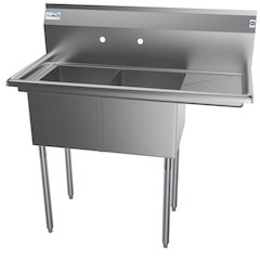 43 in. Two Compartment Sink with Drainboard, Bowl Size 14"x 16"x 11"