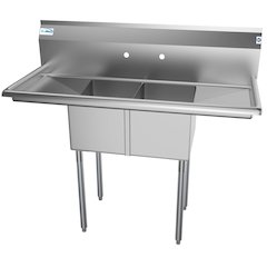 48 in. Two Compartment Sink with 2 Drainboards, Bowl Size 12"x 16"x 10"