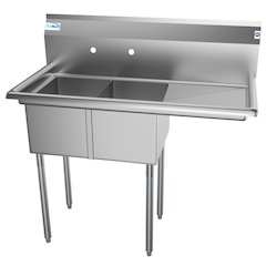 43 in. Two Compartment Sink with Drainboard, Bowl Size 12"x 16"x 10"