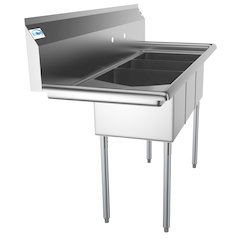 55 in. Three Compartment Sink with Drainboard, Bowl Size 12"x 16"x 10"