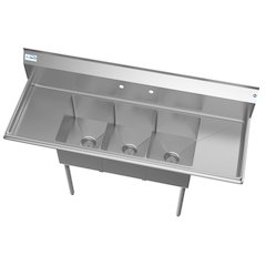 60 in. Three Compartment Sink With Drainboards, Bowl Size 12"x 16"x 10"