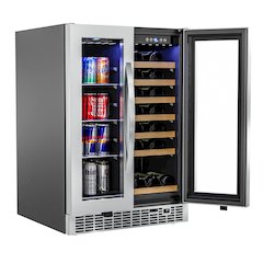 24 in. Dual Zone, Full Glass Door, 21-Bottle/60-Can Wine and Beverage Cooler