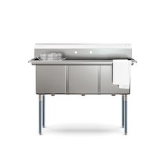 51 in. Three Compartment Sink, Bowl Size 15x15x14, 18 Gauge Stainless-Steel