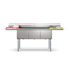 90 in. Three Compartment Sink Bowl Size 18x18x14 18-Gauge Stainless-Steel