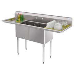 72 in. 18-Gauge 2-Compartment Commercial Sink with Backsplash in Stainless-Steel
