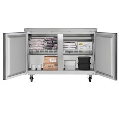 48 in. Two-Door Undercounter Freezer in Stainless Steel with Casters, ETL Listed