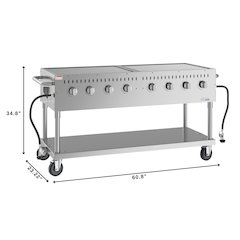 60 in. Mobile Outdoor Propane Gas Grill, ETL Listed in Stainless-Steel