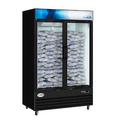 53 in. 42 cu. ft. Indoor Two Glass-Door Ice Merchandiser Freezer in Black