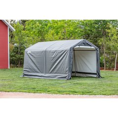 Portable Garden Shed 8'x14'x7'(H), Peak Roof, Gray Cover