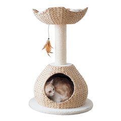 29-in Walk Up Paper Rope Condo & Perch With Sisal Post Cat Tree, Tan & Cream