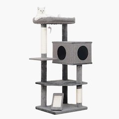 4-Level 49" Linen & Plush Cat Tree with Natural Sisal Scratchers, Spacious Condo