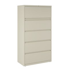 Hirsh 36 Inch Wide 5 Drawer Metal Lateral File Cabinet, Putty