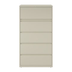 Hirsh 36 Inch Wide 5 Drawer Metal Lateral File Cabinet, Putty