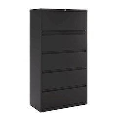 Hirsh 36 Inch Wide 5 Drawer Metal Lateral File Cabinet, Black