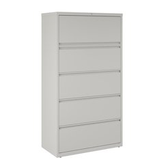 Hirsh 36 Inch Wide 5 Drawer Metal Lateral File Cabinet, Light Gray