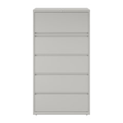 Hirsh 36 Inch Wide 5 Drawer Metal Lateral File Cabinet, Light Gray