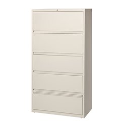 Hirsh 36 inch Wide 5 Drawer Metal Lateral File Cabinet, Putty