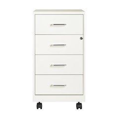 Space Solutions 18" Deep 4 Drawer Metal Mobile Organizer, Locking, Pearl White