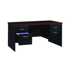 Hirsh Modular Double Pedestal File Office Desk, 30" D x 60" W, Charcoal/Mahogany