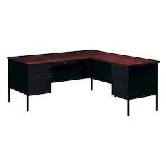 Hirsh Corner Office Desk with Right Hand Return, 66D x 72W, Black / Walnut