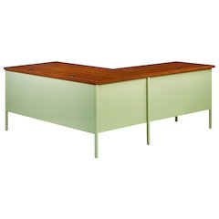 Hirsh 66D x 72W Corner Office Desk with Left Hand Return, Putty / Oak
