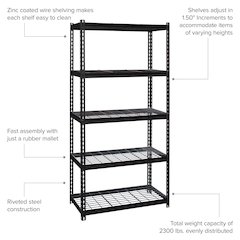 Iron Horse 2300 Riveted Wire Deck Shelving 5-Shelf, 18Dx36Wx72H, Black